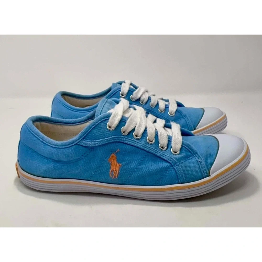 Polo Ralph Lauren Marin Canvas Sneakers Womens Size 7B Blue Low Top Lace Up Pony